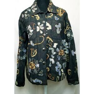 PM Coat Black Multi Embroidered Floral Boho Artsy